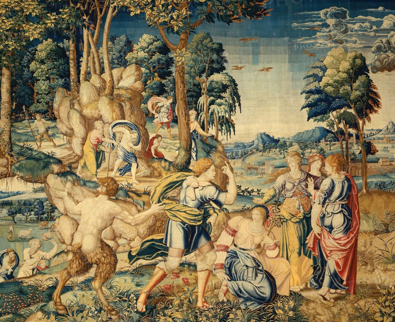 Pomona Surprised by Vertumnus and Other Suitors, from The Story of Vertumnus and Pomona, Brussels, 1535/40. Detail from a larger artwork.