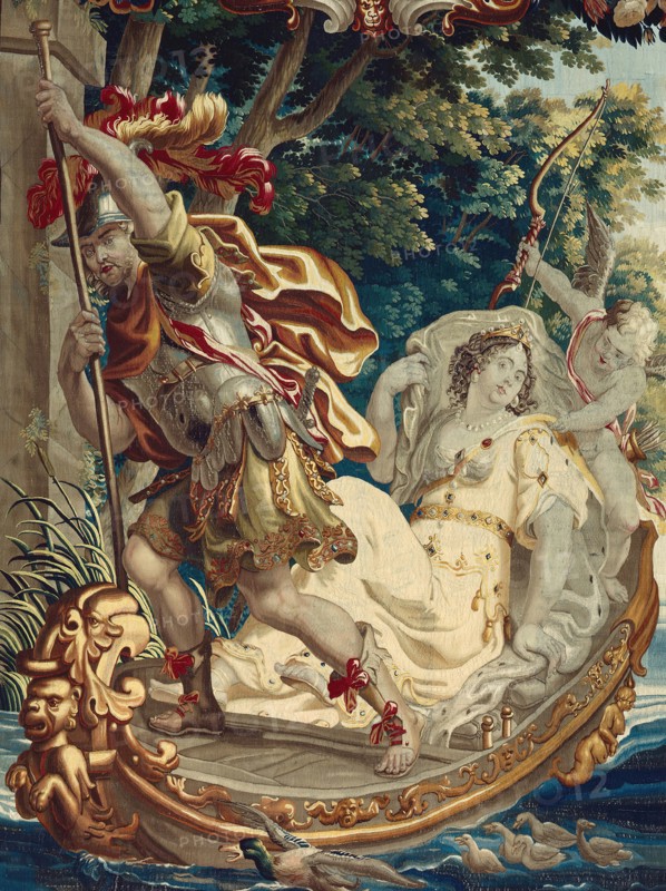 Cleopatra Asked to Pay Tribute to Rome, from 'The Story of Caesar and Cleopatra', Flanders, c. 1680. Woven at the workshop of Willem van Leefdael, after a design by Justus van Egmont. Detail from a larger artwork.