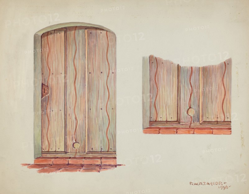 Restoration Drawing: Wall Decoration over Doorway, Facade of Mission House, 1936.