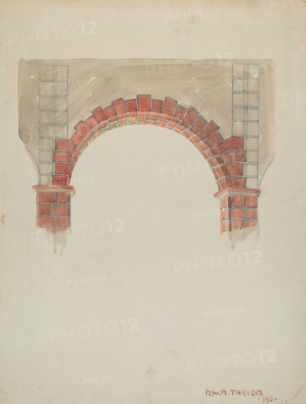 Restoration Drawing: Main Doorway & Arch to Mission House, 1936.