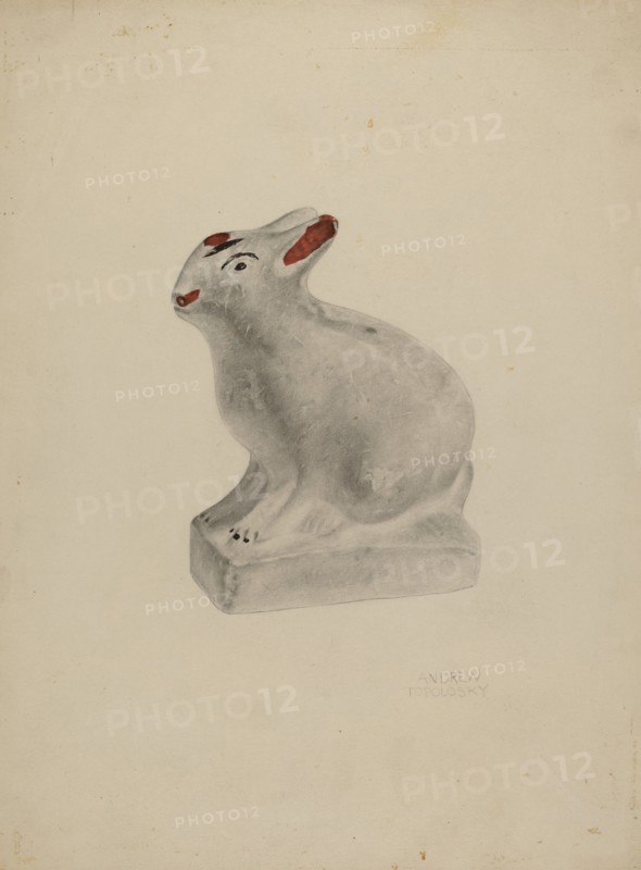 Pa. German Seated Chalkware Rabbit, c. 1938.