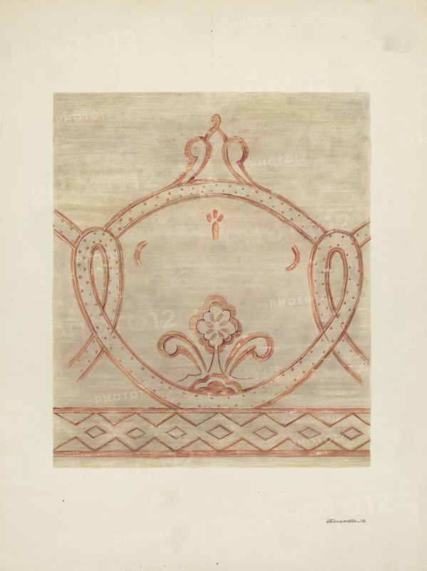 Wall Painting, Restoration Drawing from Reassembled Fragments, c. 1940.