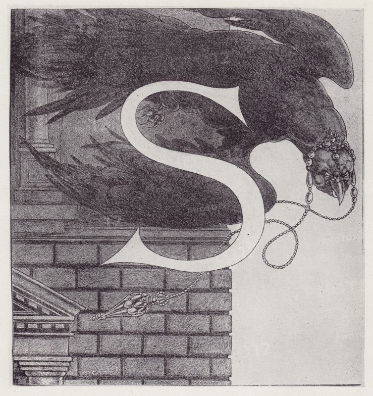 Initial Letter S (Vulture) to Volpone, 1898. Creator: Aubrey Beardsley.