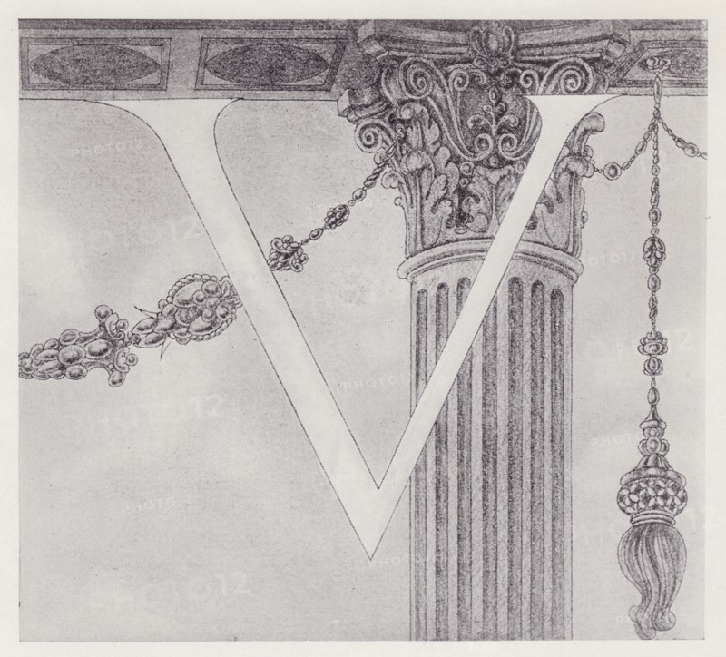 Initial Letter V (Column) to Volpone, 1898. Creator: Aubrey Beardsley.