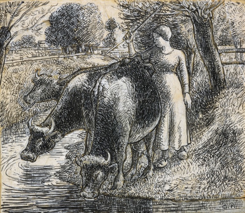 Compositional study of a 'Female Cowherd', 1845 - 1903. Creator: Camille Pissarro.