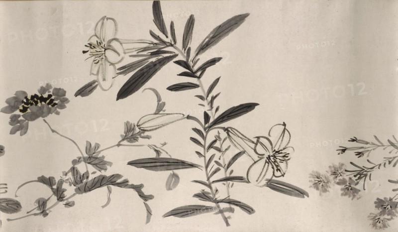 Flowering plants of the four seasons, 1842. Creator: Oda Kaisen.