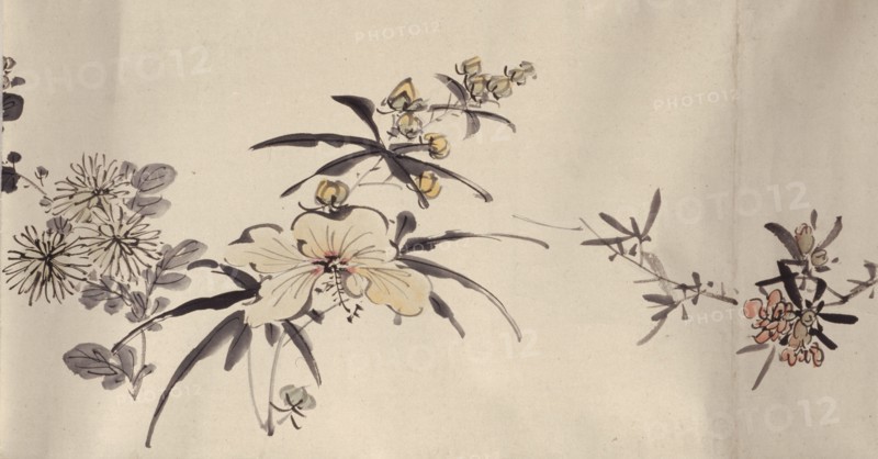 Flowering plants of the four seasons, 1842. Creator: Oda Kaisen.