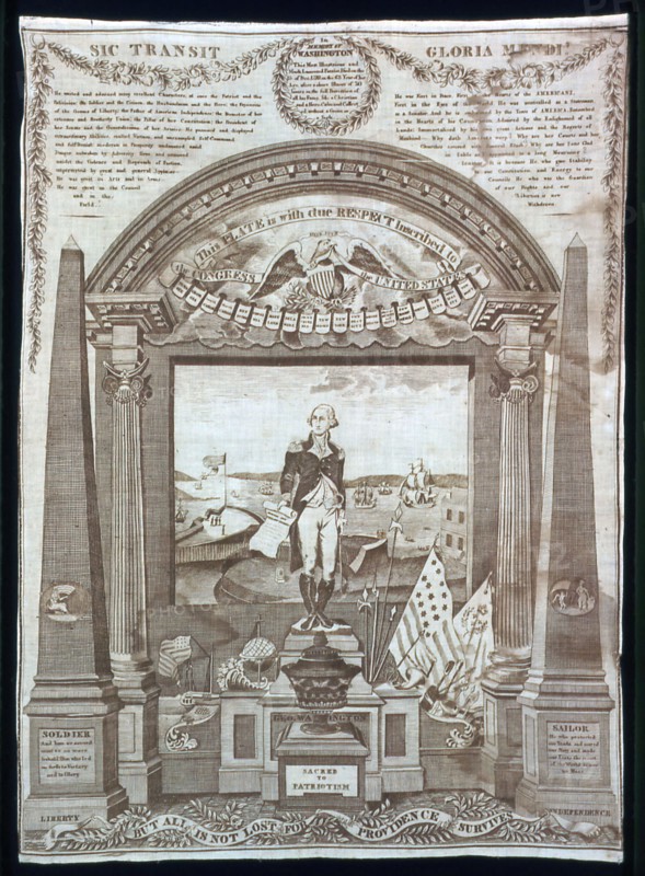 George Washington at the Altar of Liberty (Handkerchief), Glasgow, 1819. Creator: Charles Gray.