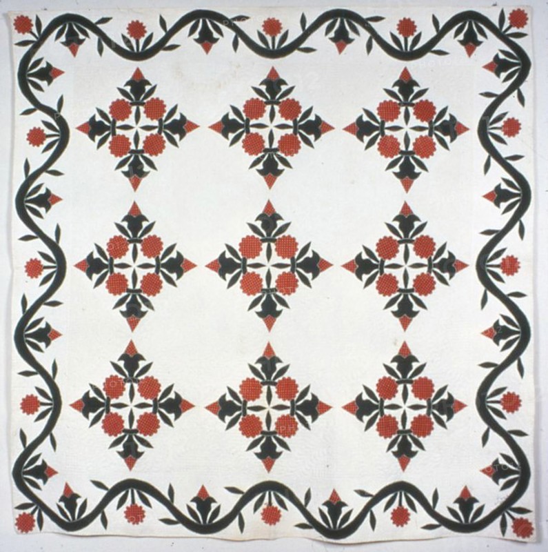 Bedcover (A Wreath of Roses Quilt), Illinois, 1850.  Creator: Sarah Slane.