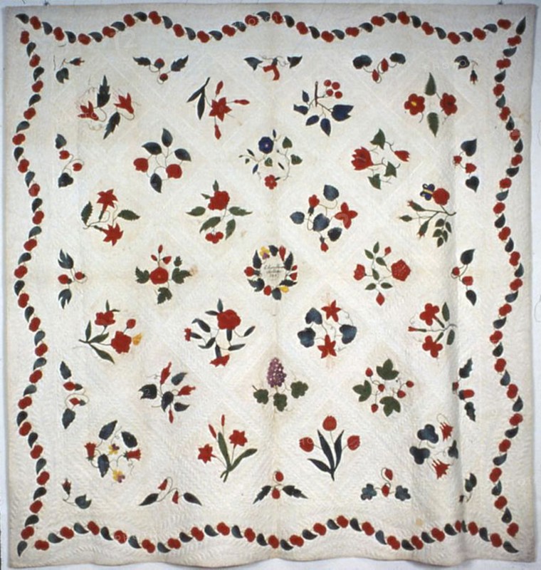 Bedcover (Flowers and Fruit Bedcover), United States, 1847. Creator: Unknown.