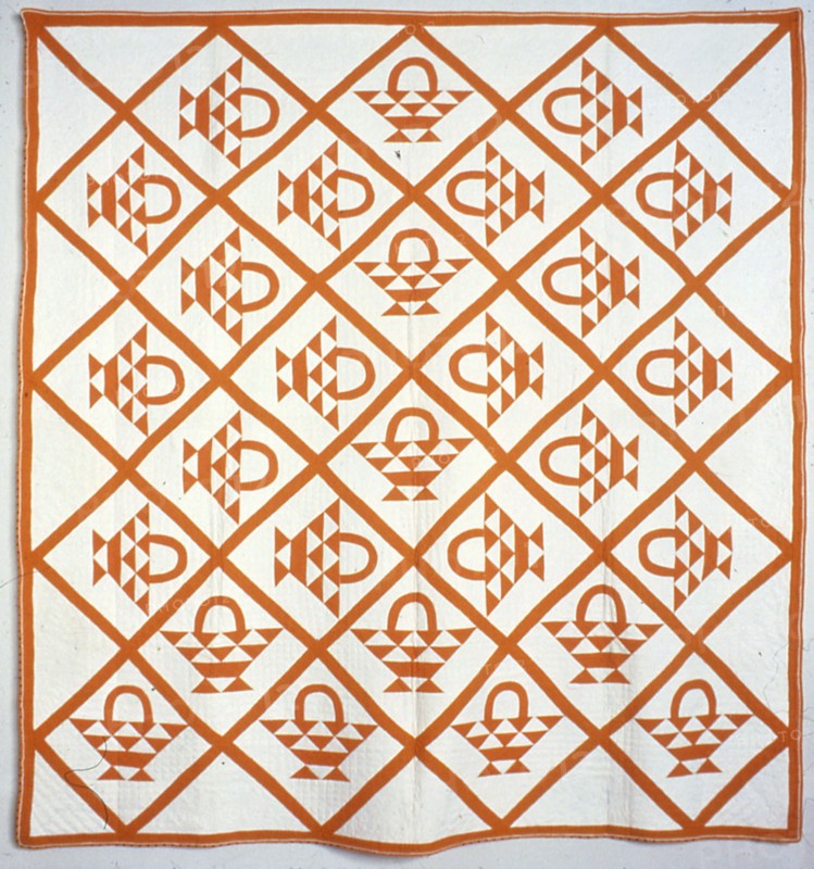 Bedcover (Cherry Baskets), United States, c. 1862. Creator: Unknown.