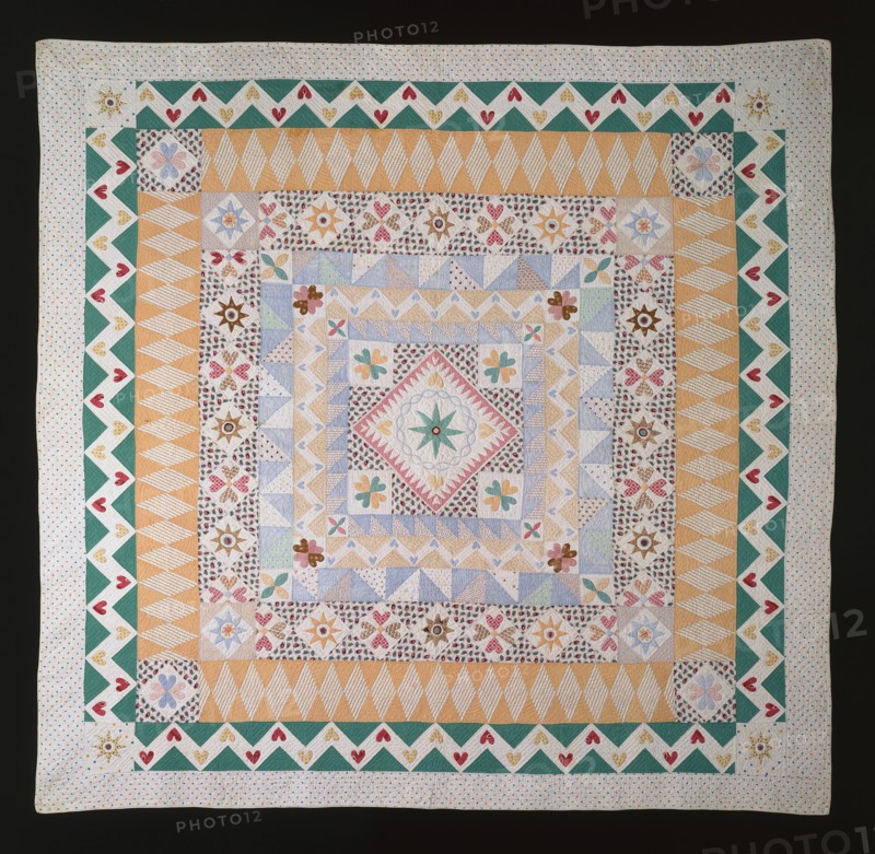 Bedcover Entitled "Wedding Sampler", New Hampshire, c. 1840/50. Creator: Unknown.
