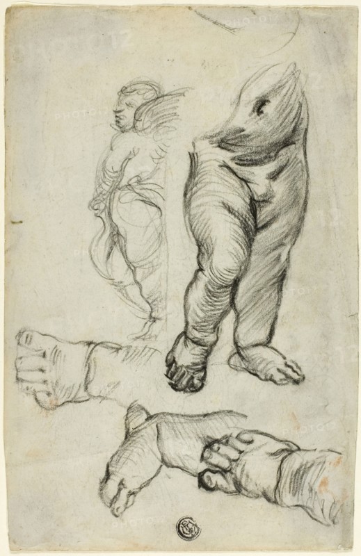 Sketches of Putti (recto); Study for Ornament (verso), 1837/75 (recto); n.d. (verso). Creator: Alfred George Stevens.