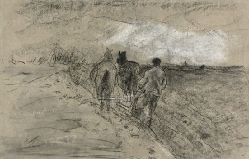 Man Plowing (recto and verso), n.d. Creator: Anton Mauve.