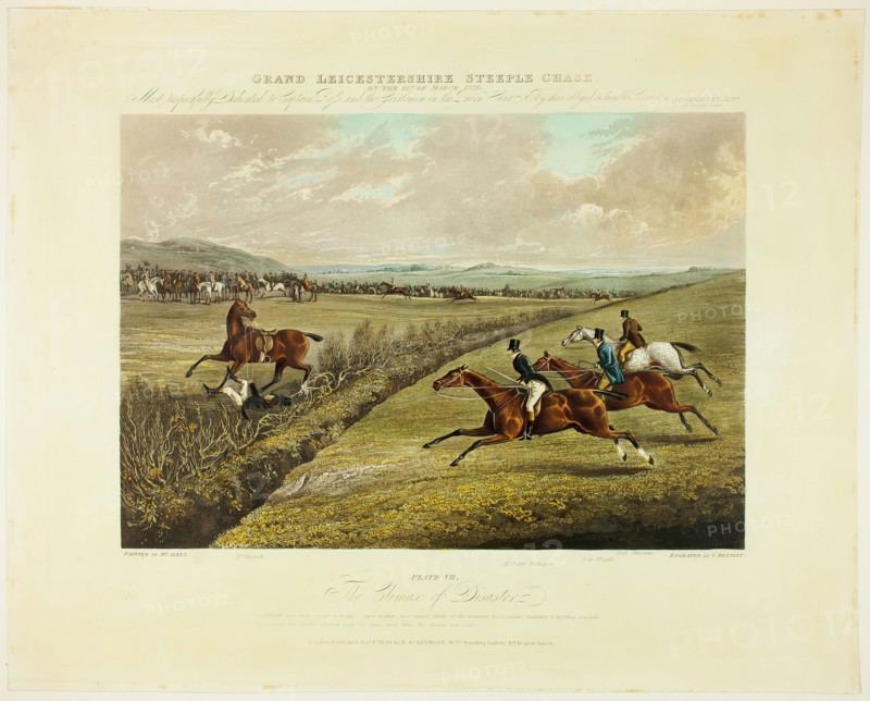Climax of Disaster, from Grand Leicestershire Steeplechase, published 1830. Creator: Charles Bentley.