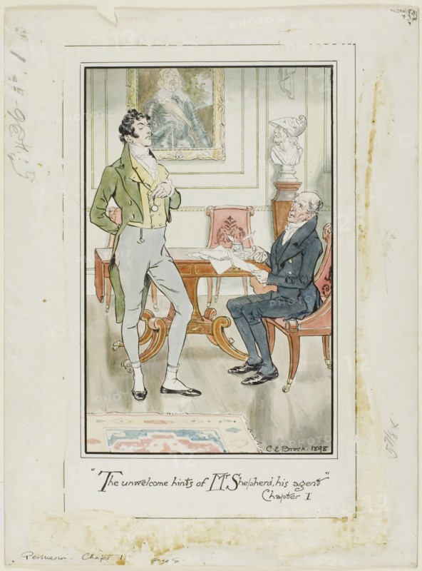 The unwelcome hints of Mr. Shepherd, his Agent,' Chapter I frontispiece for Jane Austen's..., 1898. Creator: Charles Edmund Brock.