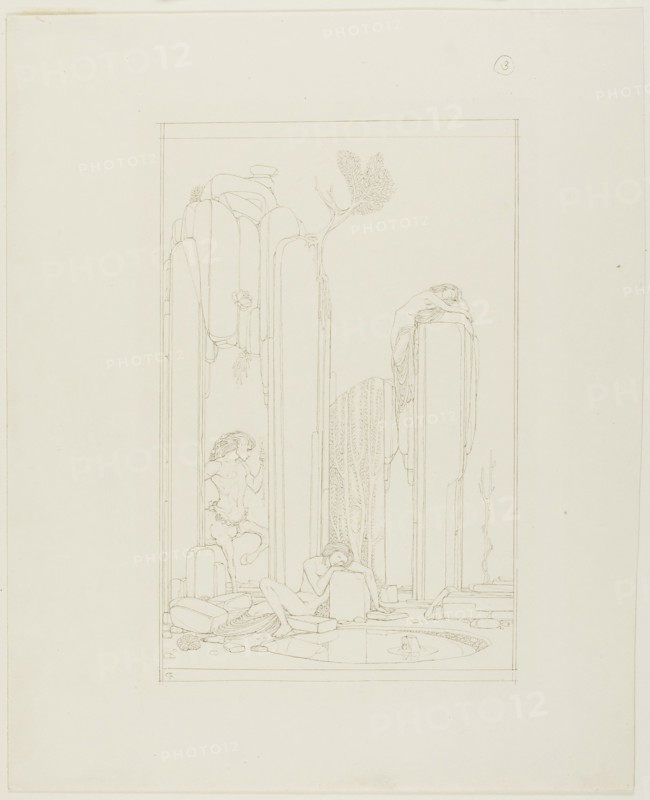 Centaur, Two Figures, and Ruins, c. 1890-1900. Creator: Charles S Ricketts.