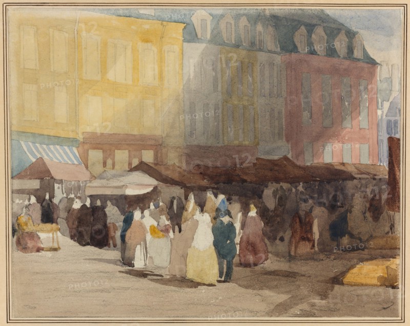 A French Market Scene, possibly Boulogne, 1829 or 1832. Creator: David Cox the elder.
