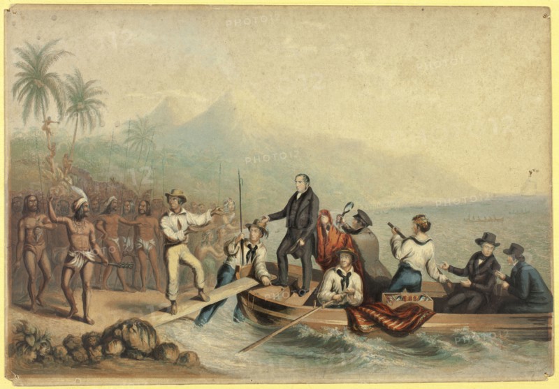 The Reception of the Rev. J. Williams, at Tanna in the South Seas, the Day Before He was..., 1841. Creator: George Baxter.
