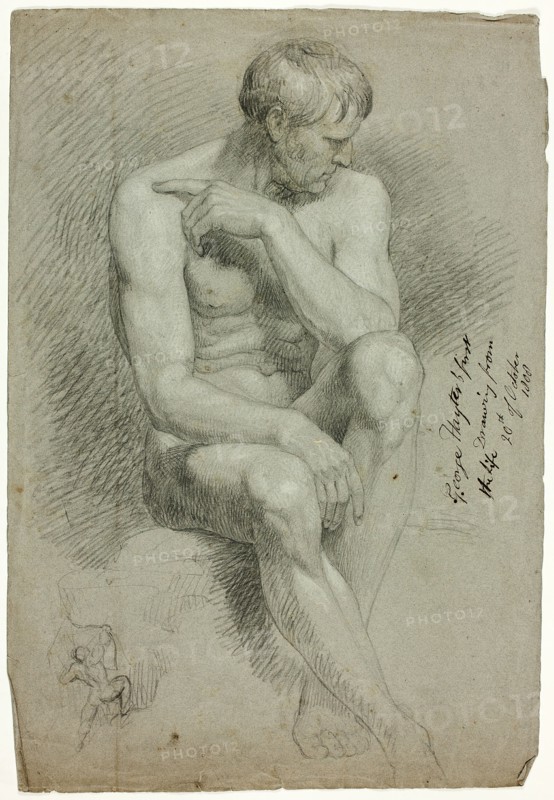 Seated Male Nude with Sketch of Nude Archer, October 20, 1808. Creator: George Hayter.