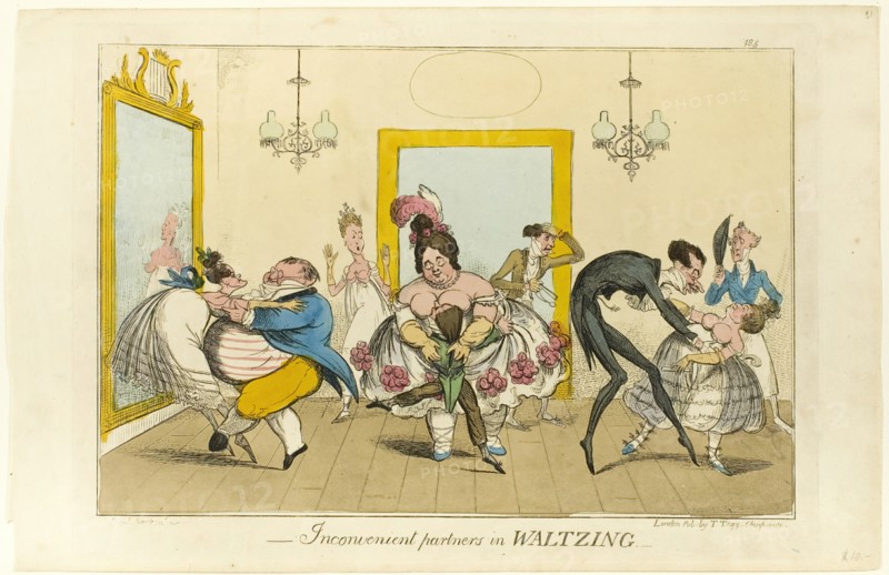 Inconvenient Partners in Waltzing, 1817/19. Creator: Isaac Robert Cruikshank.
