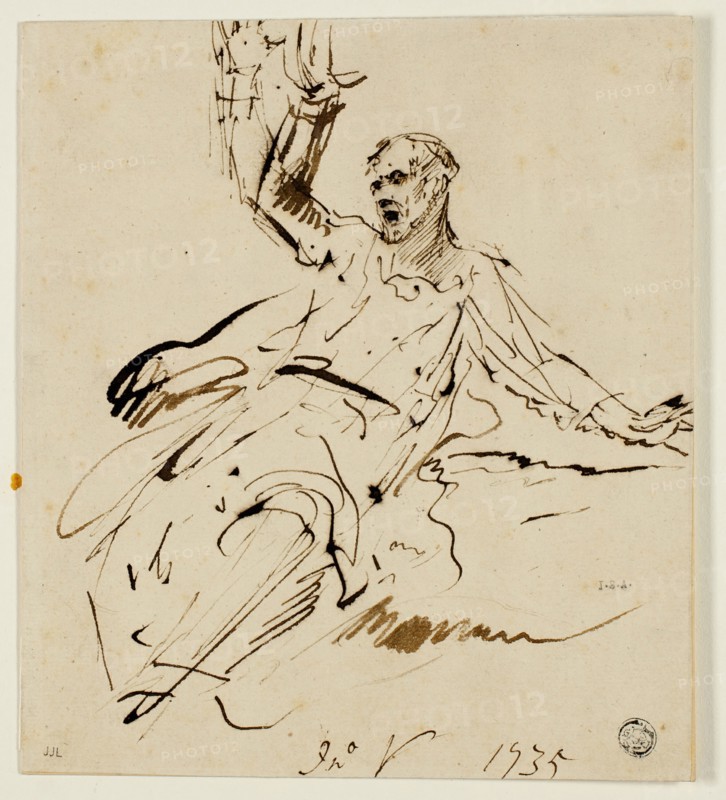 Seated Male Figure with Raised Arm, 1735. Creator: John Vanderbank.