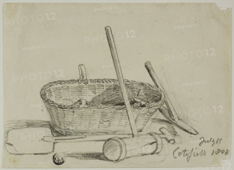 Wicker Basket, Mallet, Shovel, Pick, 1808/47. Creator: Joshua Cristall.