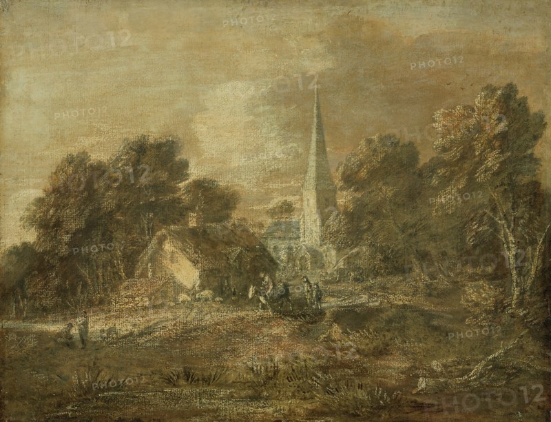 Wooded Landscape with Village Scene, early 1770s  (not later than 1772). Creator: Thomas Gainsborough.