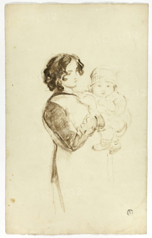 Young Woman Holding Baby, c. 1830. Creators: Thomas Jones Barker, Thomas Barker.