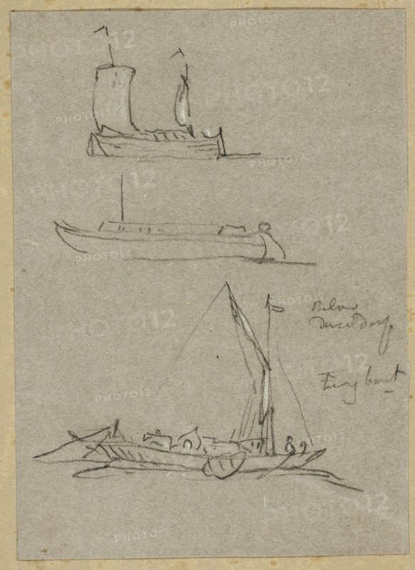 Three Sketches of Dusseldorf River Boats, n.d. Creator: William Alfred Delamotte.