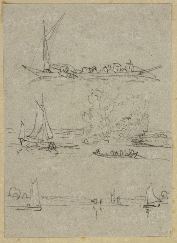 Three Sketches of Dusseldorf River Boats, n.d. Creator: William Alfred Delamotte.