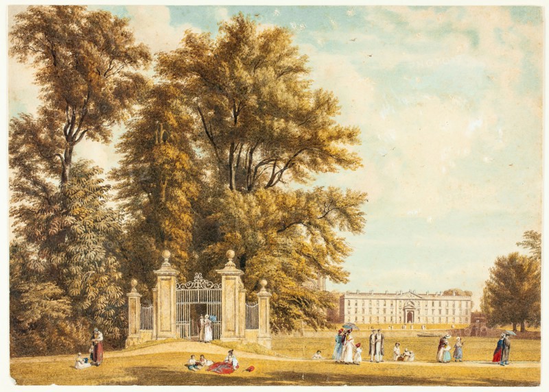 Entrance to the Avenue from Clare Hall Piece, Cambridge, c. 1830. Creator: William Westall.