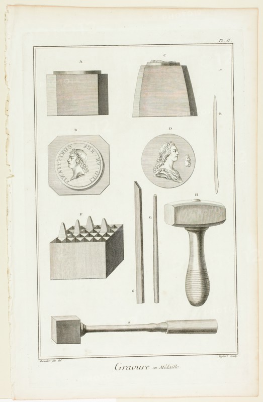 Medal Engraving, from Encyclopédie, 1762/77. Creator: A. J. Defehrt.