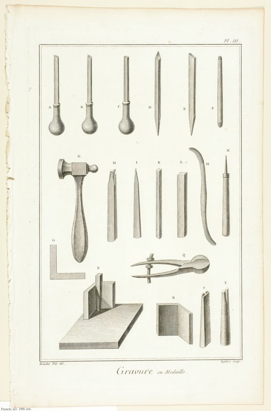 Medal Engraving, from Encyclopédie, 1762/77. Creator: A. J. Defehrt.