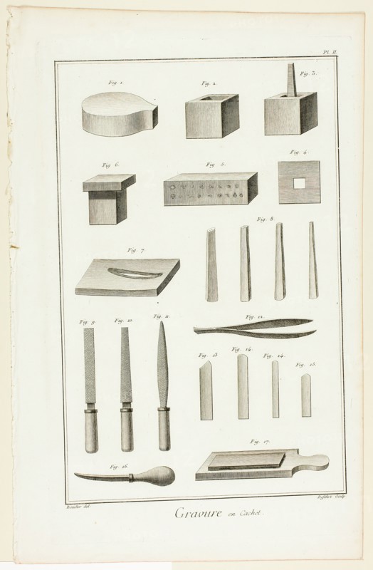 Seal Engraving, from Encyclopédie, 1762/77. Creator: A. J. Defehrt.