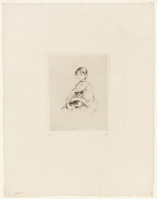 Young Girl with a Cat, 1889. Creator: Berthe Morisot.