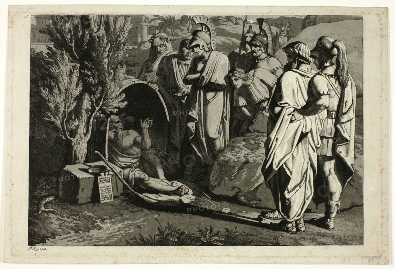 Diogenes in His Tub with Alexander and His Generals, 1810. Creator: Carl Russ.