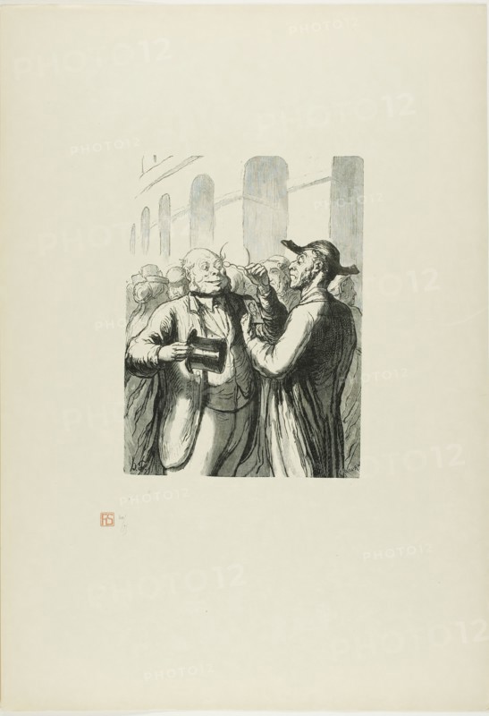 At the Universal Exhibition: Security check at the entrance: the bald need t..., 1867, printed 1920. Creator: Charles Maurand.