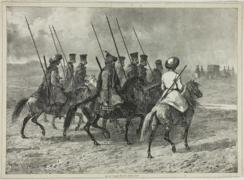 Cossack Escort to the Border of Kuban, Taman (Central Russia), October 11, 1837, 1838. Creator: Auguste Raffet.