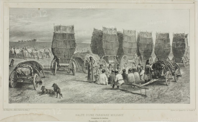 Halting Place of a Moldavian Caravan Transporting Coal, Bessarabia, August 5, 1837, 1840. Creator: Auguste Raffet.