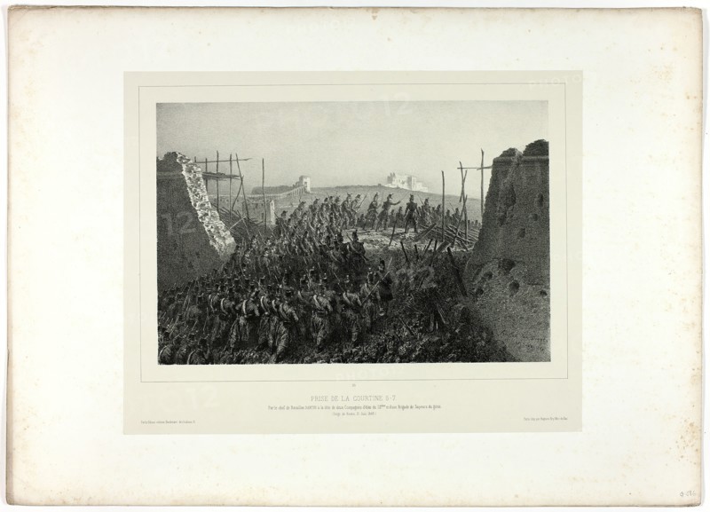 Capture of the Courtine 6-7, from Souvenirs d’Italie: Expédition de Rome, 1859. Creator: Auguste Raffet.