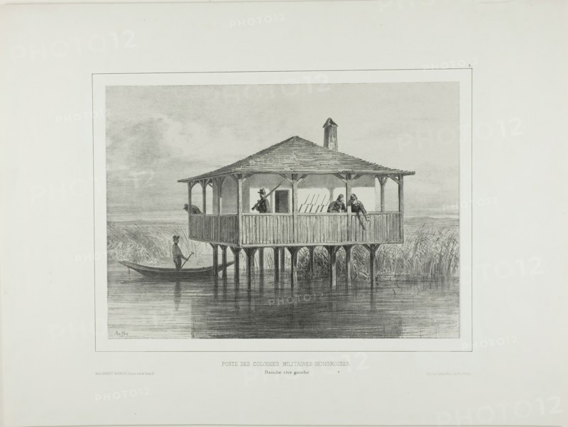 Hungarian Military Colony Post, Left Bank of the Danube River, 1838. Creator: Auguste Raffet.