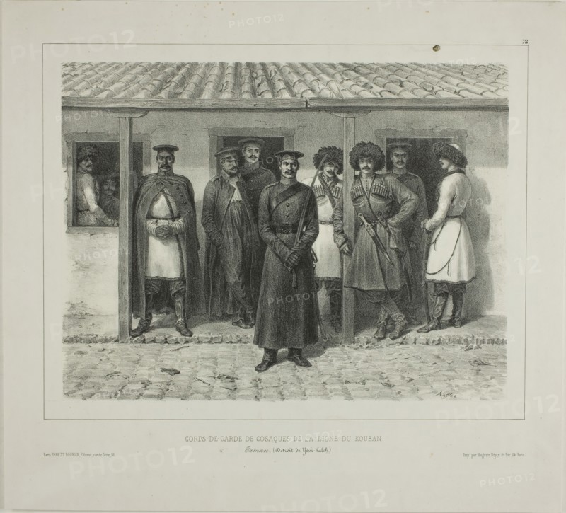 Cossack Bodyguards of the Line, Kuban, Taman, Détroit de Yéni-Kaleb, October 9, 1837, 1846. Creator: Auguste Raffet.