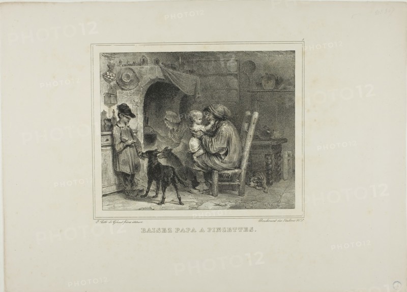 Kiss papa with pinches, 1833. Creator: Auguste Raffet.