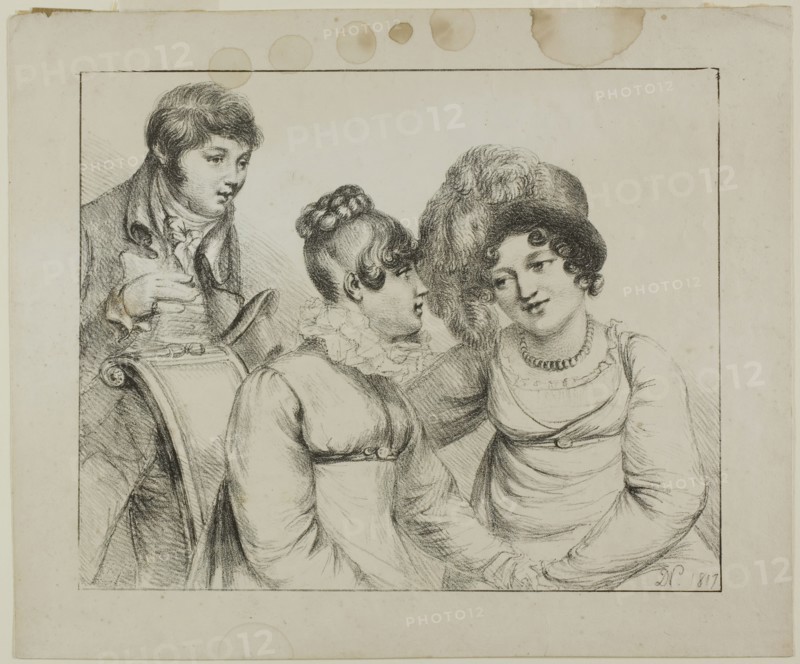 Man and Two Women Conversing, 1817. Creator: Vivant Denon.