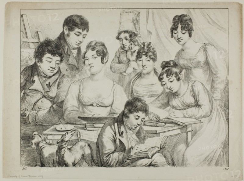 Conversation, a Family Drawing and Reading, the Nurse Holding an Infant, a Portrait of Pri..., 1817. Creator: Vivant Denon.