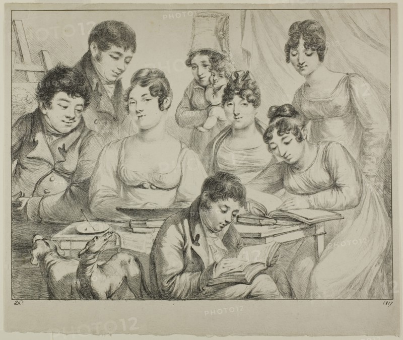 Conversation, a Family Drawing and Reading, the Nurse Holding an Infant, a Portrait of Pri..., 1817. Creator: Vivant Denon.