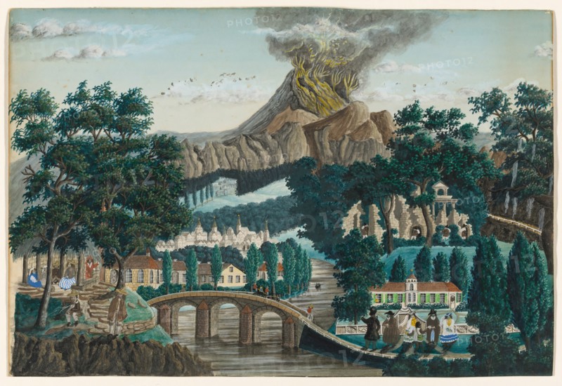 Landscape with Erupting Volcano, Bridge and Wedding Party, n.d. Creator: Ernst Damitz.