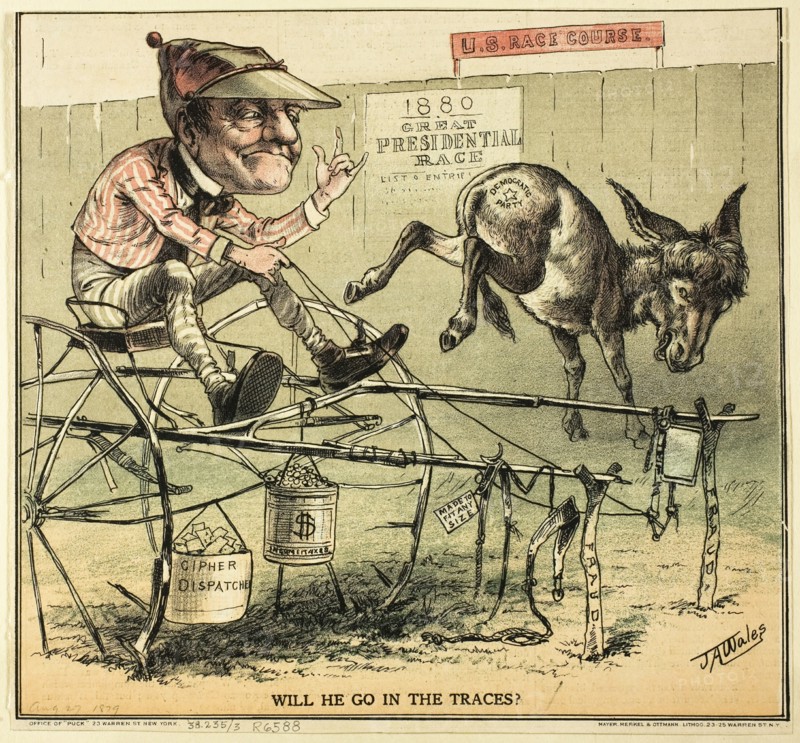 Will He Go in The Traces, from Puck, published August 27, 1879. Creator: James Albert Wales.