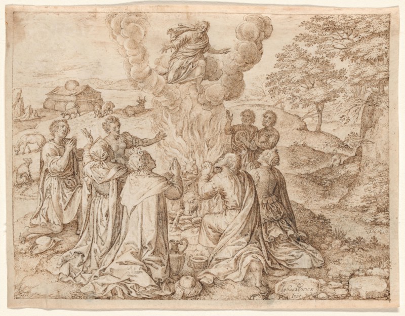 Noah's Sacrifice, plate IX from The Creation and Early History of Man, 1606. Creator: Jan Wierix.